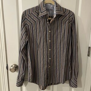 Men's Dragonfly Striped Buttodown Shirt, 100% Cotton, Size Small